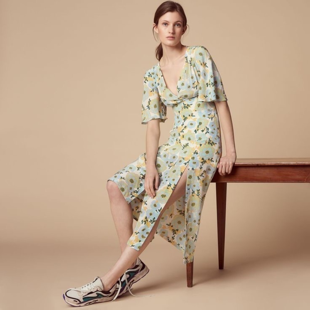 Sandro Rosanna Wrap-Effect Floral Print Washed Silk Dress